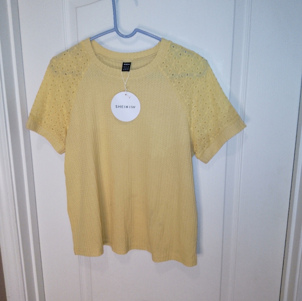 NWT/Shein / Yellow / Size : Large/ Solid Raglan Sleeve Tee - Picture 2 of 11